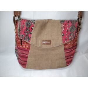 Sakroots Artist Circle Foldover Crossbody Bag Pink Floral Canvas Patched